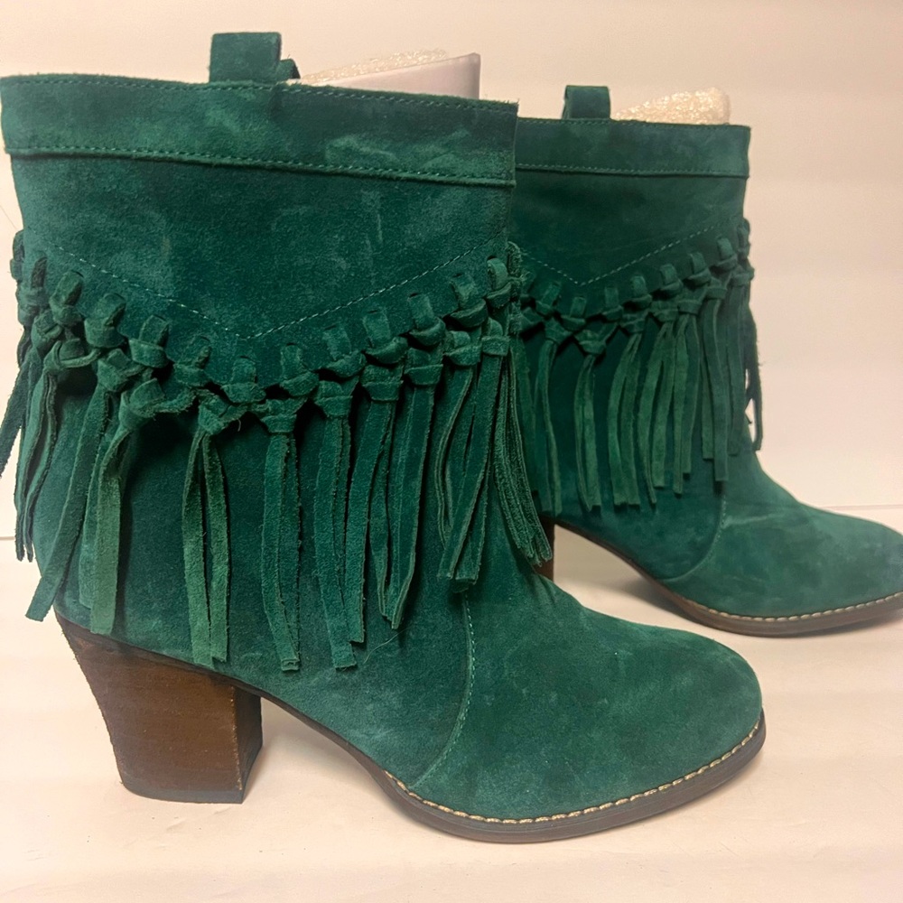 Sbicca Teal Turquoise Suede Fringed Boots